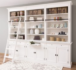 Casa Padrino Librería estilo rústico con 6 puertas y escalera, 300 x 42 x 240 cm Casa Padrino Librería estilo rústico con 6 puertas y escalera, 300 x 42 x 240 cm