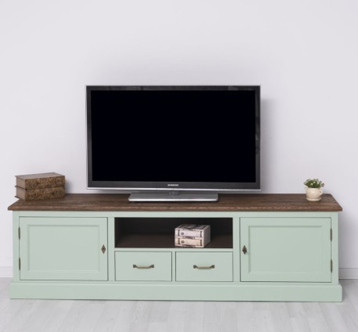 Casa Padrino Mueble de TV estilo rústico con 2 puertas, 2 cajones y tablero de roble, 200 x 46 x 56 cm Casa Padrino Mueble de TV estilo rústico con 2 puertas, 2 cajones y tablero de roble, 200 x 46 x 56 cm