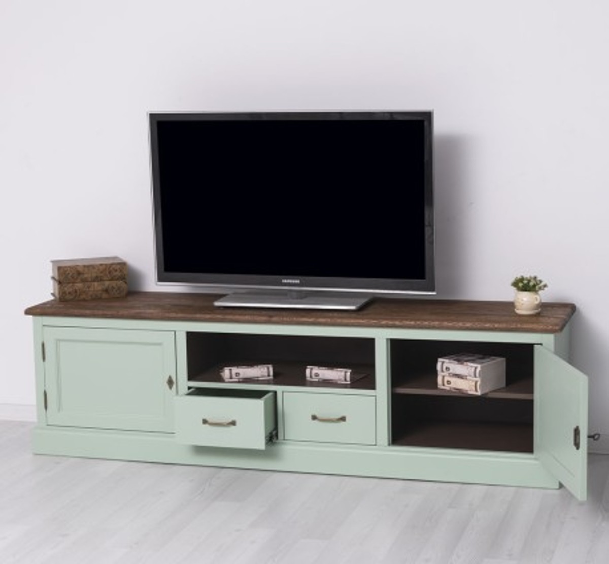Casa Padrino Mueble de TV estilo rústico con 2 puertas, 2 cajones y tablero de roble, 200 x 46 x 56 cm Casa Padrino Mueble de TV estilo rústico con 2 puertas, 2 cajones y tablero de roble, 200 x 46 x 56 cm