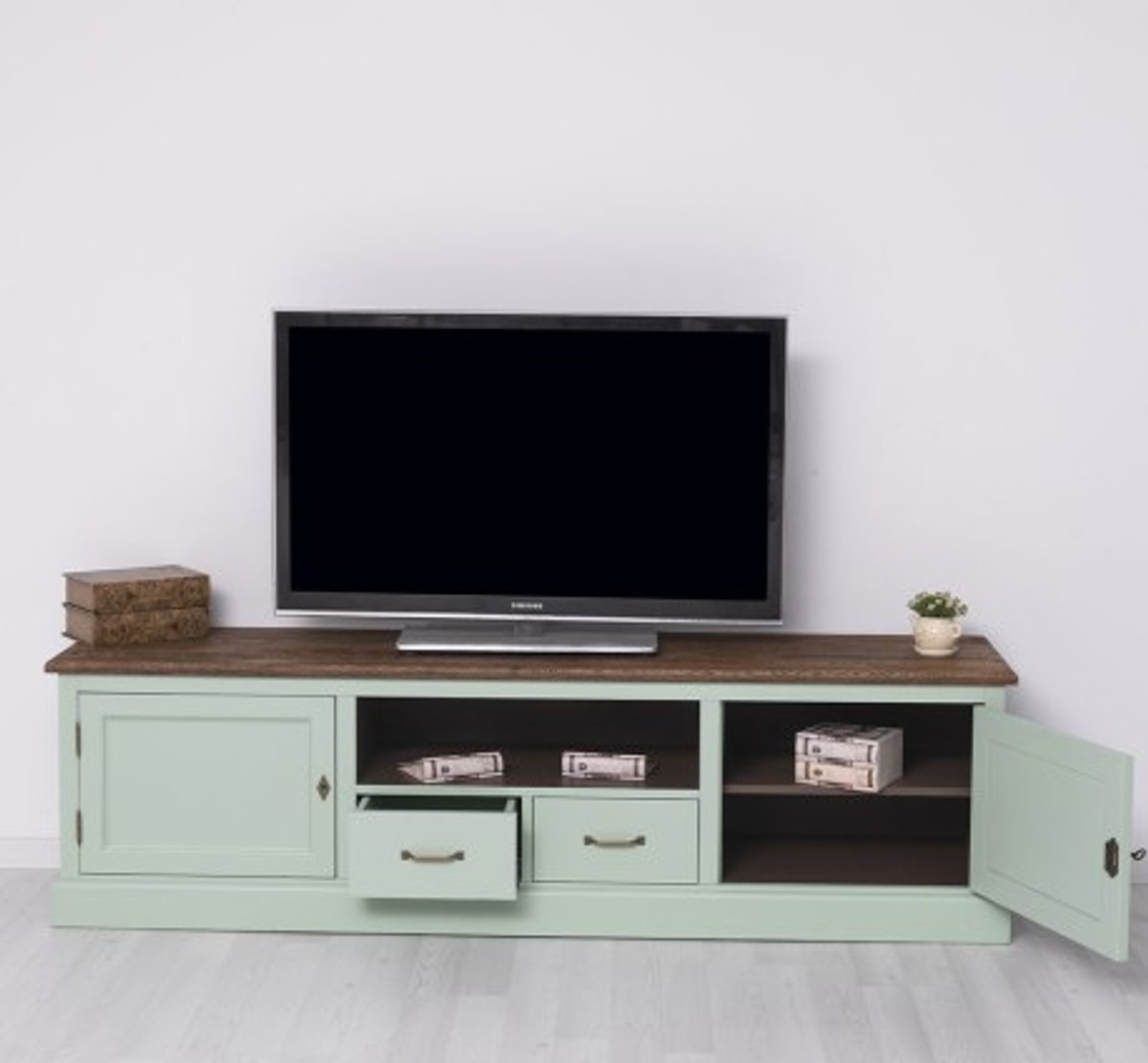 Casa Padrino Mueble de TV estilo rústico con 2 puertas, 2 cajones y tablero de roble, 200 x 46 x 56 cm Casa Padrino Mueble de TV estilo rústico con 2 puertas, 2 cajones y tablero de roble, 200 x 46 x 56 cm