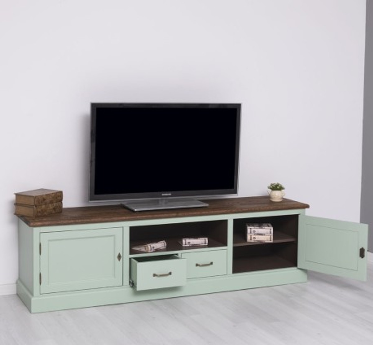 Casa Padrino Mueble de TV estilo rústico con 2 puertas, 2 cajones y tablero de roble, 200 x 46 x 56 cm Casa Padrino Mueble de TV estilo rústico con 2 puertas, 2 cajones y tablero de roble, 200 x 46 x 56 cm