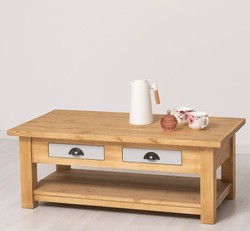 Casa Padrino Mesa de centro estilo rústico con 2 cajones, 120 x 65 x 45 cm Casa Padrino Mesa de centro estilo rústico con 2 cajones, 120 x 65 x 45 cm