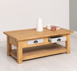 Casa Padrino Mesa de centro estilo rústico con 2 cajones, 120 x 65 x 45 cm Casa Padrino Mesa de centro estilo rústico con 2 cajones, 120 x 65 x 45 cm