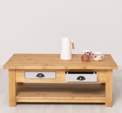 Casa Padrino Mesa de centro estilo rústico con 2 cajones, 120 x 65 x 45 cm Casa Padrino Mesa de centro estilo rústico con 2 cajones, 120 x 65 x 45 cm