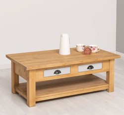 Casa Padrino Mesa de centro estilo rústico con 2 cajones, 120 x 65 x 45 cm Casa Padrino Mesa de centro estilo rústico con 2 cajones, 120 x 65 x 45 cm