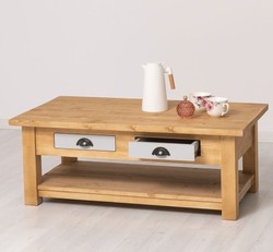 Casa Padrino Mesa de centro estilo rústico con 2 cajones, 120 x 65 x 45 cm Casa Padrino Mesa de centro estilo rústico con 2 cajones, 120 x 65 x 45 cm