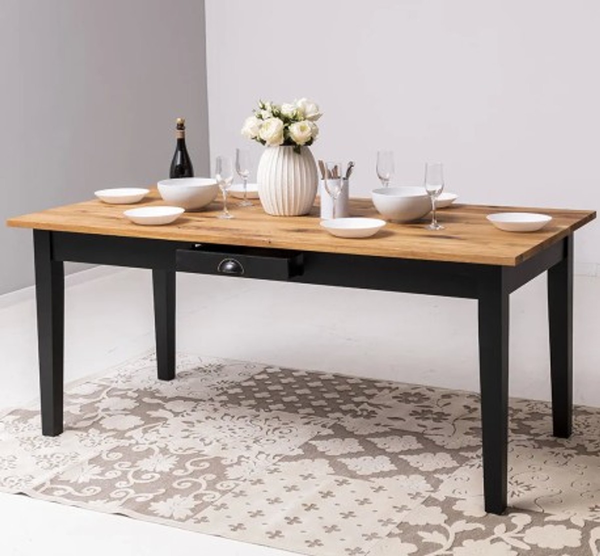 Casa Padrino Table à manger style campagne avec plateau en chêne, 180 x 90 x 78 cm Casa Padrino Table à manger style campagne avec plateau en chêne, 180 x 90 x 78 cm