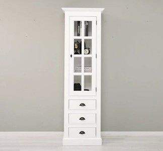 Casa Padrino Vitrina estilo rústico blanco con 1 puerta de cristal y 3 cajones, 66 x 40 x 210 cm Casa Padrino Vitrina estilo rústico blanco con 1 puerta de cristal y 3 cajones, 66 x 40 x 210 cm