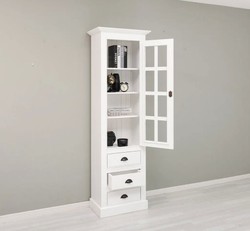 Casa Padrino Vitrina estilo rústico blanco con 1 puerta de cristal y 3 cajones, 66 x 40 x 210 cm Casa Padrino Vitrina estilo rústico blanco con 1 puerta de cristal y 3 cajones, 66 x 40 x 210 cm