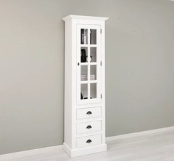 Casa Padrino Vitrina estilo rústico blanco con 1 puerta de cristal y 3 cajones, 66 x 40 x 210 cm Casa Padrino Vitrina estilo rústico blanco con 1 puerta de cristal y 3 cajones, 66 x 40 x 210 cm