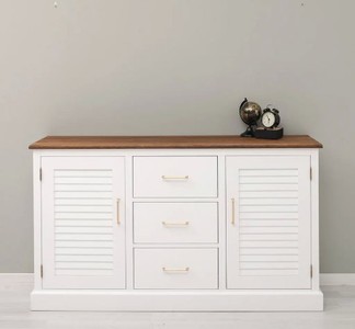 Casa Padrino Sideboard im Landhausstil mit 2 Türen, 3 Schubladen und Eichenholzplatte, 158 x 37 x 90 cm Casa Padrino Sideboard im Landhausstil mit 2 Türen, 3 Schubladen und Eichenholzplatte, 158 x 37 x 90 cm