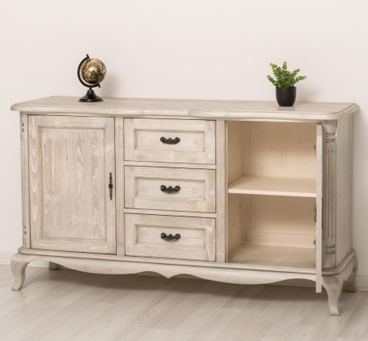 Casa Padrino Cómoda estilo rústico escarcha plata con 2 puertas y 3 cajones, 158 x 48 x 89 cm Casa Padrino Cómoda estilo rústico escarcha plata con 2 puertas y 3 cajones, 158 x 48 x 89 cm