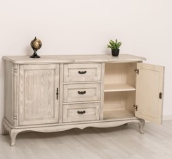 Casa Padrino Cómoda estilo rústico escarcha plata con 2 puertas y 3 cajones, 158 x 48 x 89 cm Casa Padrino Cómoda estilo rústico escarcha plata con 2 puertas y 3 cajones, 158 x 48 x 89 cm