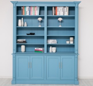 Casa Padrino Libreria stile country azzurro cielo con 4 ante e alzata, 204 x 42 x 240 cm Casa Padrino Libreria stile country azzurro cielo con 4 ante e alzata, 204 x 42 x 240 cm
