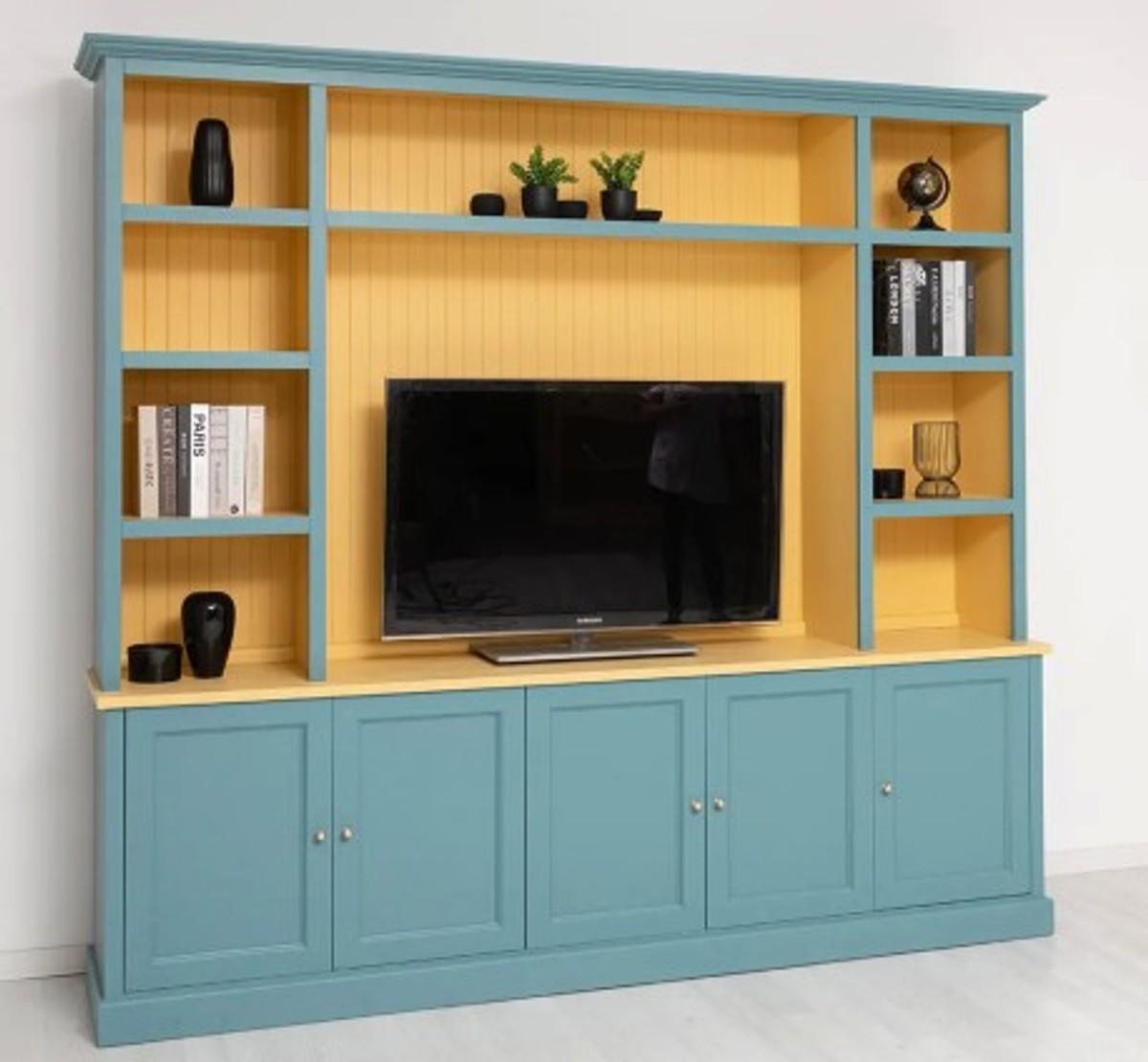 Casa Padrino TV Cabinet Country Style Mustard with top unit, 254 x 46 x 228 cm Casa Padrino TV Cabinet Country Style Mustard with top unit, 254 x 46 x 228 cm