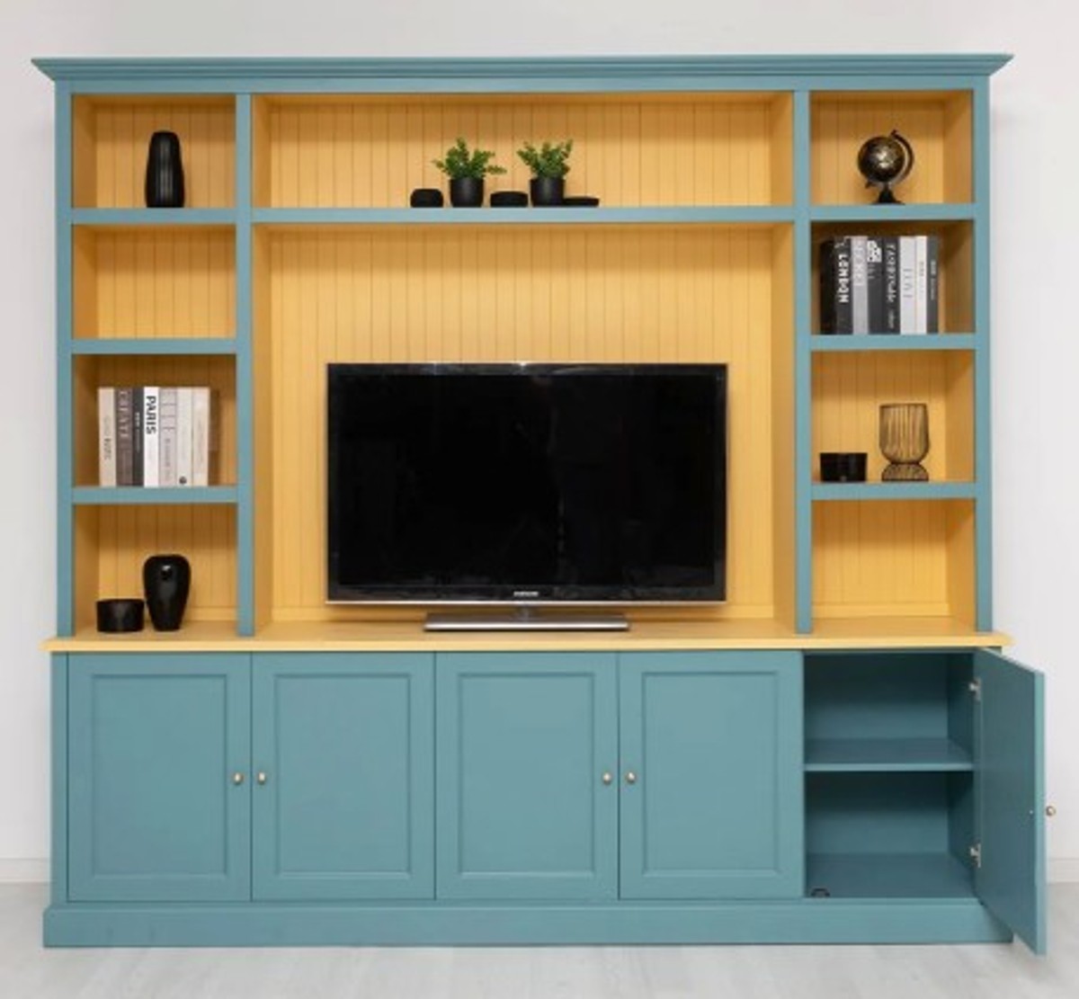 Casa Padrino TV Cabinet Country Style Mustard with top unit, 254 x 46 x 228 cm Casa Padrino TV Cabinet Country Style Mustard with top unit, 254 x 46 x 228 cm