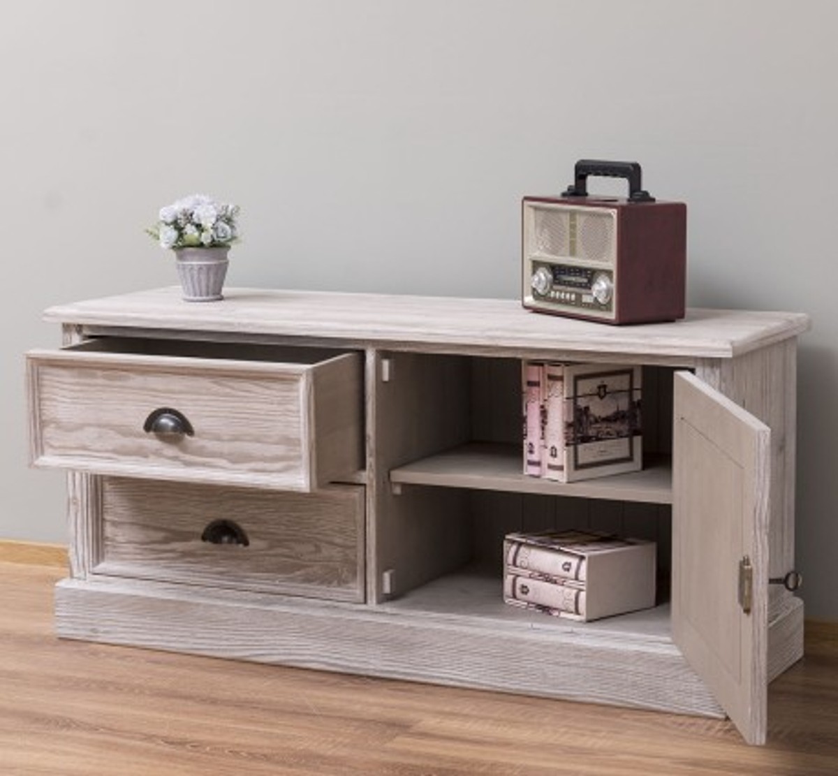 Casa Padrino Mueble de TV estilo rústico con 1 puerta y 2 cajones, 120 x 40 x 57 cm Casa Padrino Mueble de TV estilo rústico con 1 puerta y 2 cajones, 120 x 40 x 57 cm