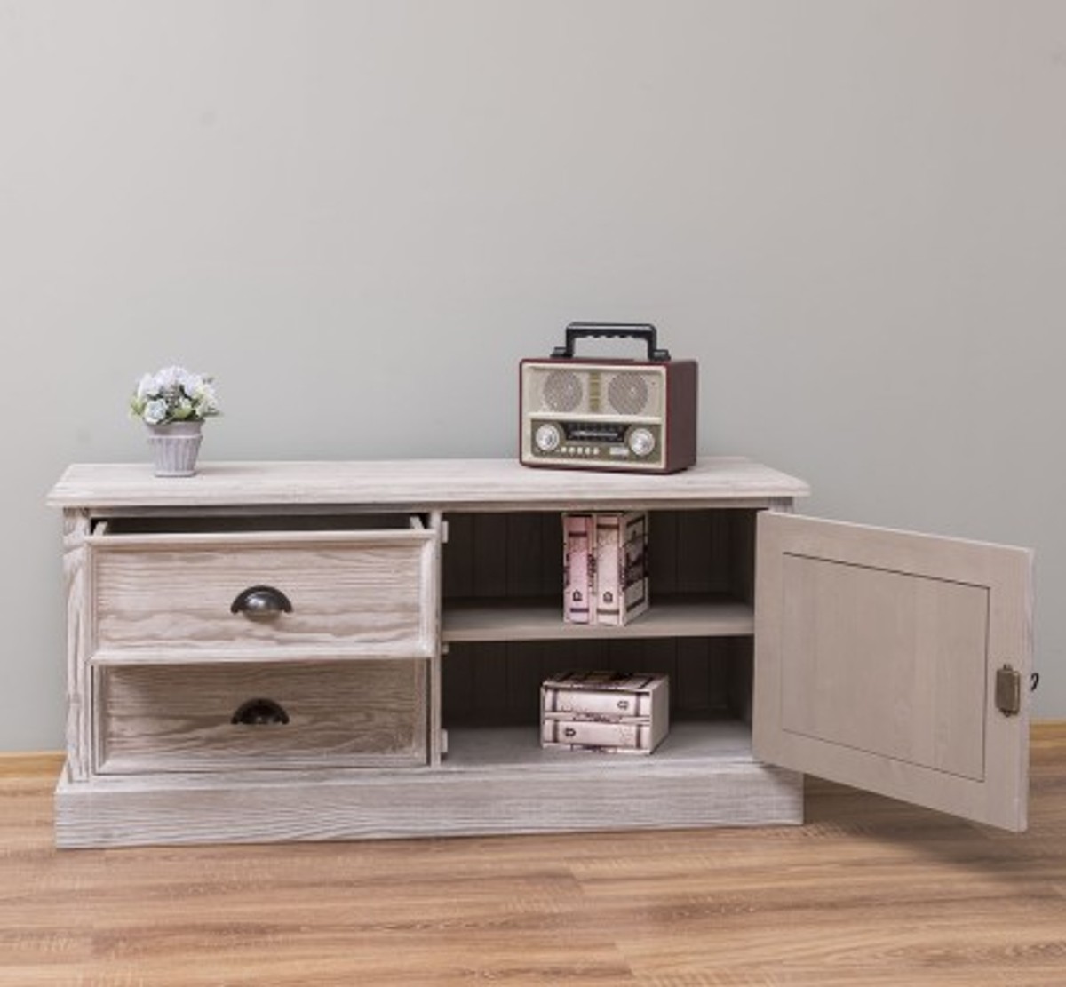 Casa Padrino Mueble de TV estilo rústico con 1 puerta y 2 cajones, 120 x 40 x 57 cm Casa Padrino Mueble de TV estilo rústico con 1 puerta y 2 cajones, 120 x 40 x 57 cm