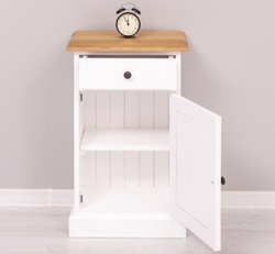 Casa Padrino Table de chevet style campagne avec 1 porte, 1 tiroir et plateau en chêne, 47 x 32 x 74 cm Casa Padrino Table de chevet style campagne avec 1 porte, 1 tiroir et plateau en chêne, 47 x 32 x 74 cm