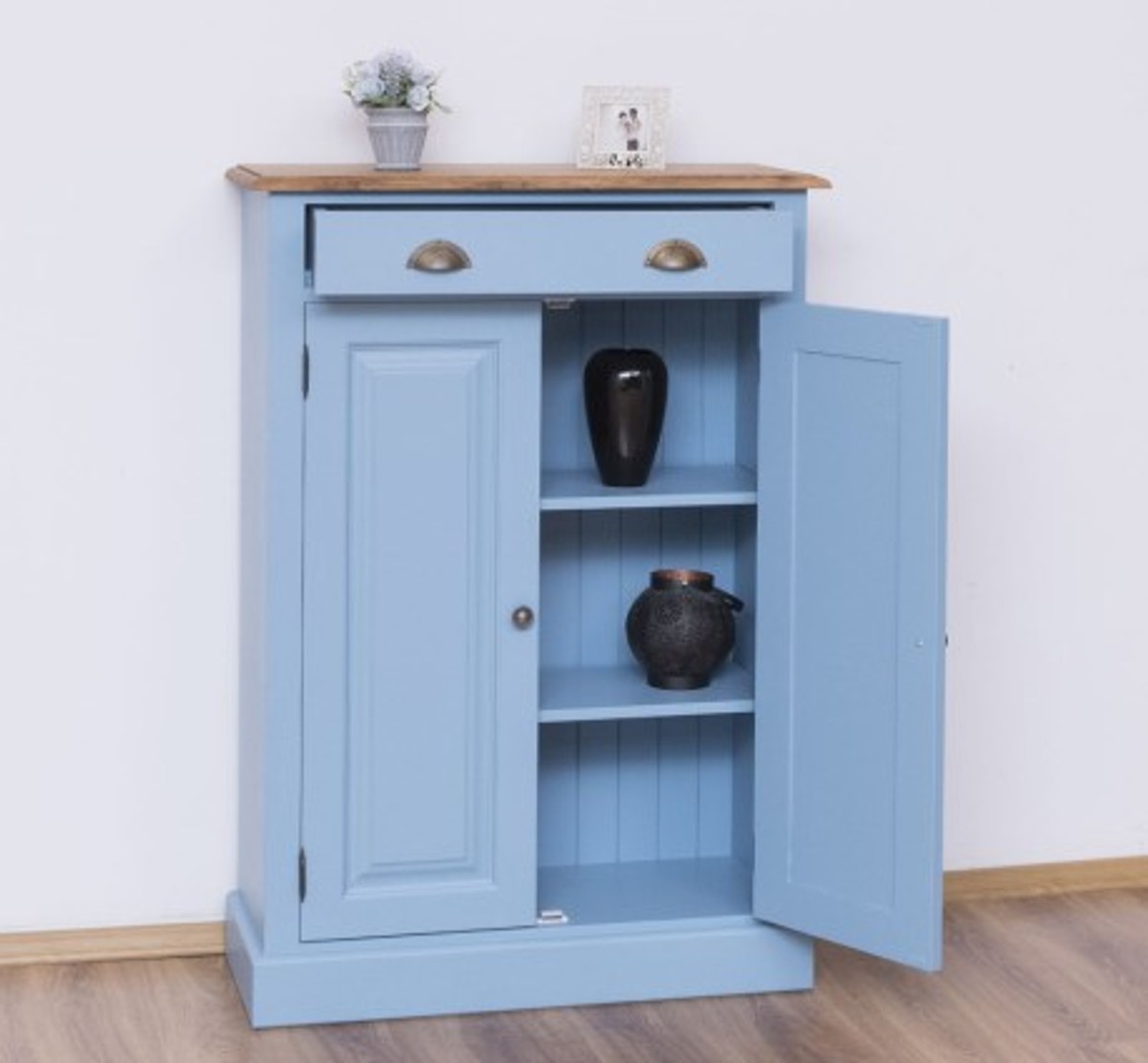 Casa Padrino Schrank im Landhausstil mit 2 Türen, 1 Schublade und Eichenholzplatte, 85 x 35 x 120 cm Casa Padrino Schrank im Landhausstil mit 2 Türen, 1 Schublade und Eichenholzplatte, 85 x 35 x 120 cm