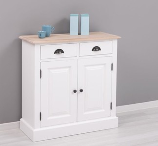 Casa Padrino Schrank im Landhausstil mit 2 Türen, 2 Schubladen und Eichenholzplatte, 85 x 35 x 85 cm