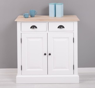Casa Padrino Schrank im Landhausstil mit 2 Türen, 2 Schubladen und Eichenholzplatte, 85 x 35 x 85 cm