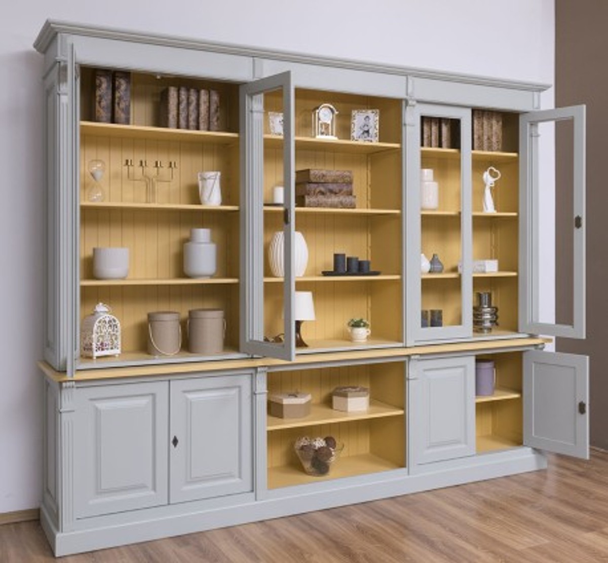 Casa Padrino Bücherregal im Landhausstil mit 4 Glastüren, 286 x 51 x 228 cm