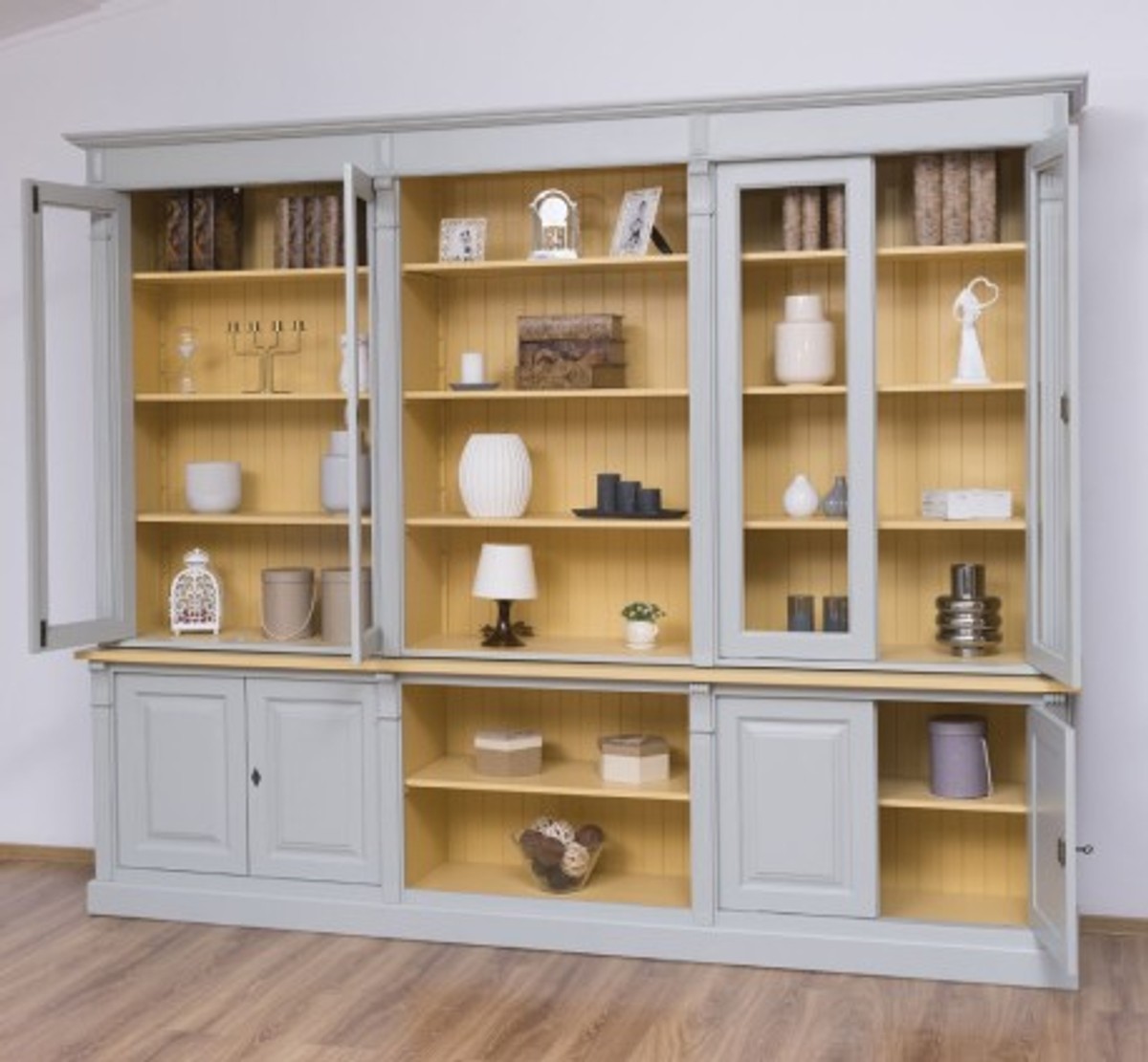 Casa Padrino Libreria stile country con 4 ante in vetro, 286 x 51 x 228 cm Casa Padrino Libreria stile country con 4 ante in vetro, 286 x 51 x 228 cm