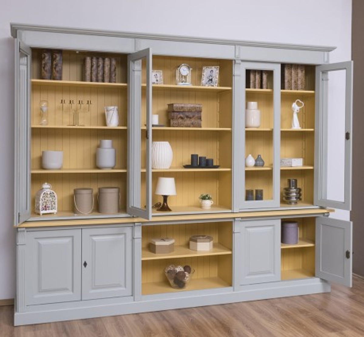 Casa Padrino Libreria stile country con 4 ante in vetro, 286 x 51 x 228 cm Casa Padrino Libreria stile country con 4 ante in vetro, 286 x 51 x 228 cm