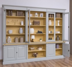 Casa Padrino Libreria stile country con 4 ante in vetro, 286 x 51 x 228 cm Casa Padrino Libreria stile country con 4 ante in vetro, 286 x 51 x 228 cm