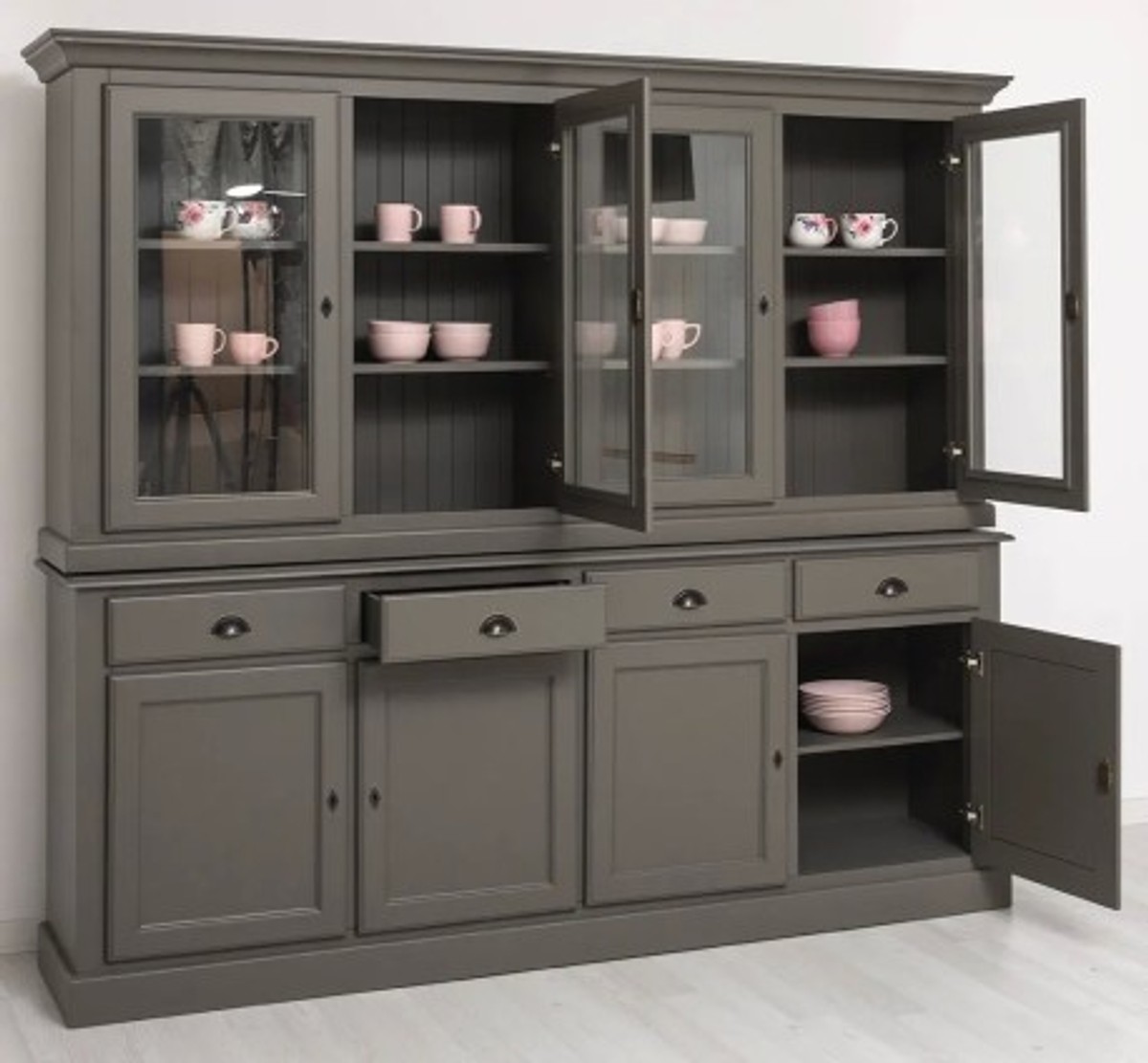 Casa Padrino Vitrine im Landhausstil mit 4 Türen und 4 Schubladen, 230 x 45 x 200 cm