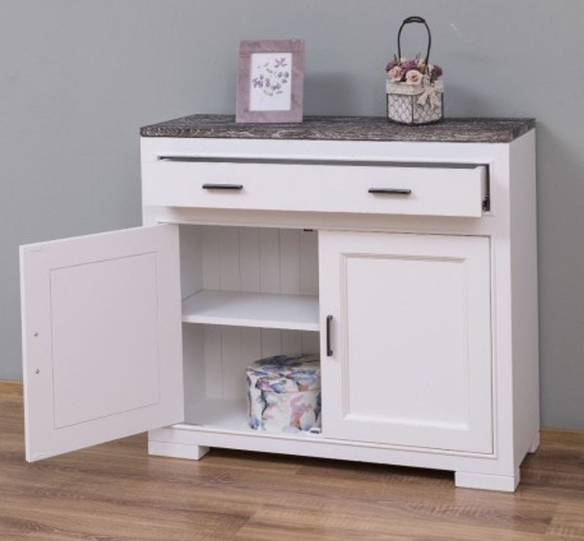 Casa Padrino Chest of Drawers Country Style with 2 doors, 1 drawer and oak top, 100 x 35 x 90 cm Casa Padrino Chest of Drawers Country Style with 2 doors, 1 drawer and oak top, 100 x 35 x 90 cm