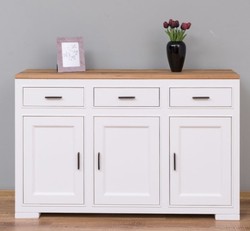 Casa Padrino Sideboard im Landhausstil mit 3 Türen, 3 Schubladen und Eichenholzplatte, 140 x 35 x 90 cm Casa Padrino Sideboard im Landhausstil mit 3 Türen, 3 Schubladen und Eichenholzplatte, 140 x 35 x 90 cm