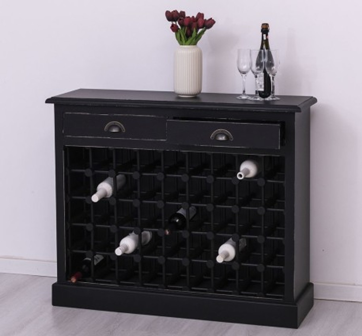 Casa Padrino Weinregal im Landhausstil mit 2 Schubladen, 110 x 34 x 90 cm