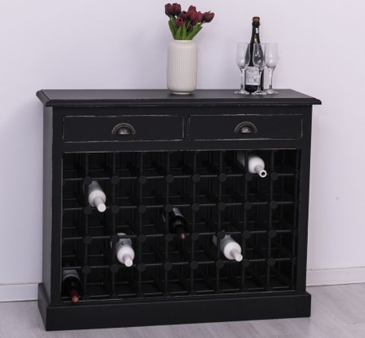 Casa Padrino Botellero estilo rústico con 2 cajones, 110 x 34 x 90 cm Casa Padrino Botellero estilo rústico con 2 cajones, 110 x 34 x 90 cm