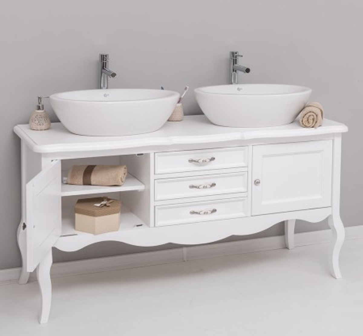 Casa Padrino Mueble de lavabo estilo rústico con 2 puertas y 3 cajones, 150 x 54 x 75 cm Casa Padrino Mueble de lavabo estilo rústico con 2 puertas y 3 cajones, 150 x 54 x 75 cm