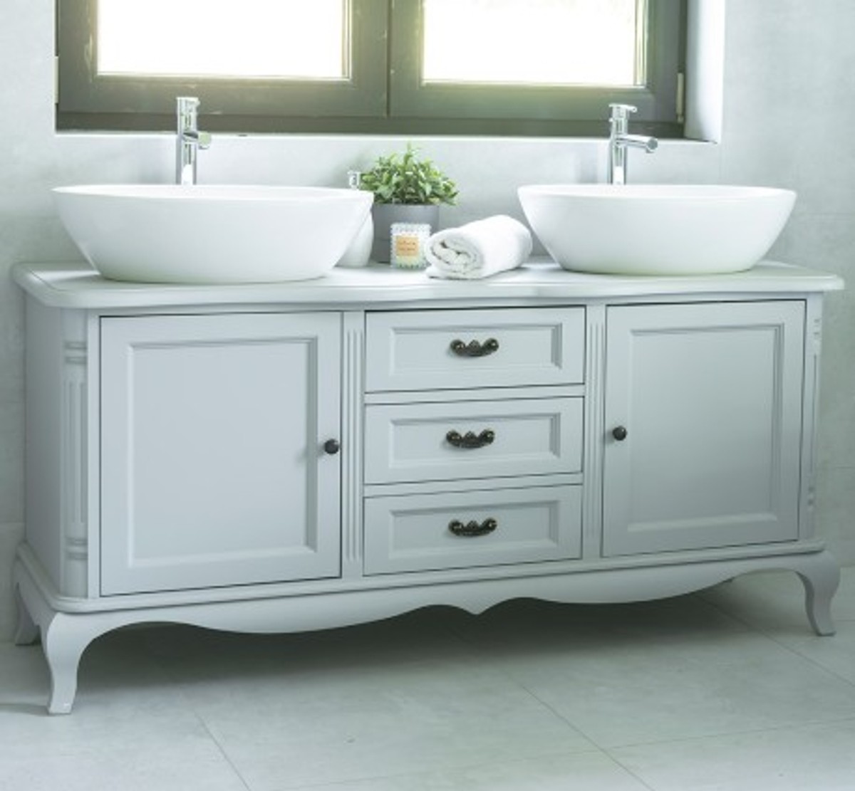 Casa Padrino Mueble de lavabo estilo rústico con 2 puertas y 3 cajones, 158 x 54 x 75 cm Casa Padrino Mueble de lavabo estilo rústico con 2 puertas y 3 cajones, 158 x 54 x 75 cm