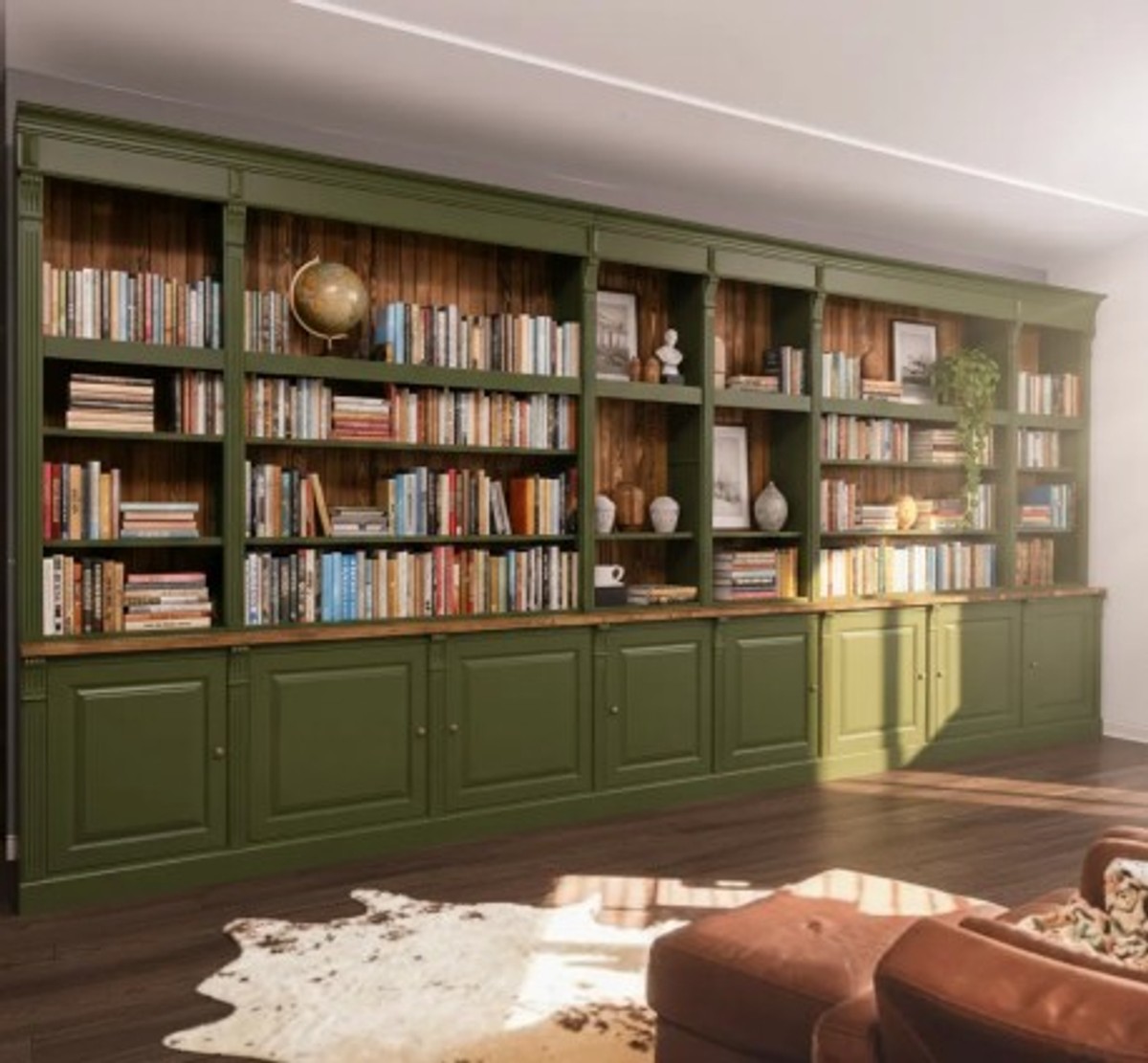 Casa Padrino Librería estilo rústico verde pino, 550 x 45 x 240 cm Casa Padrino Librería estilo rústico verde pino, 550 x 45 x 240 cm
