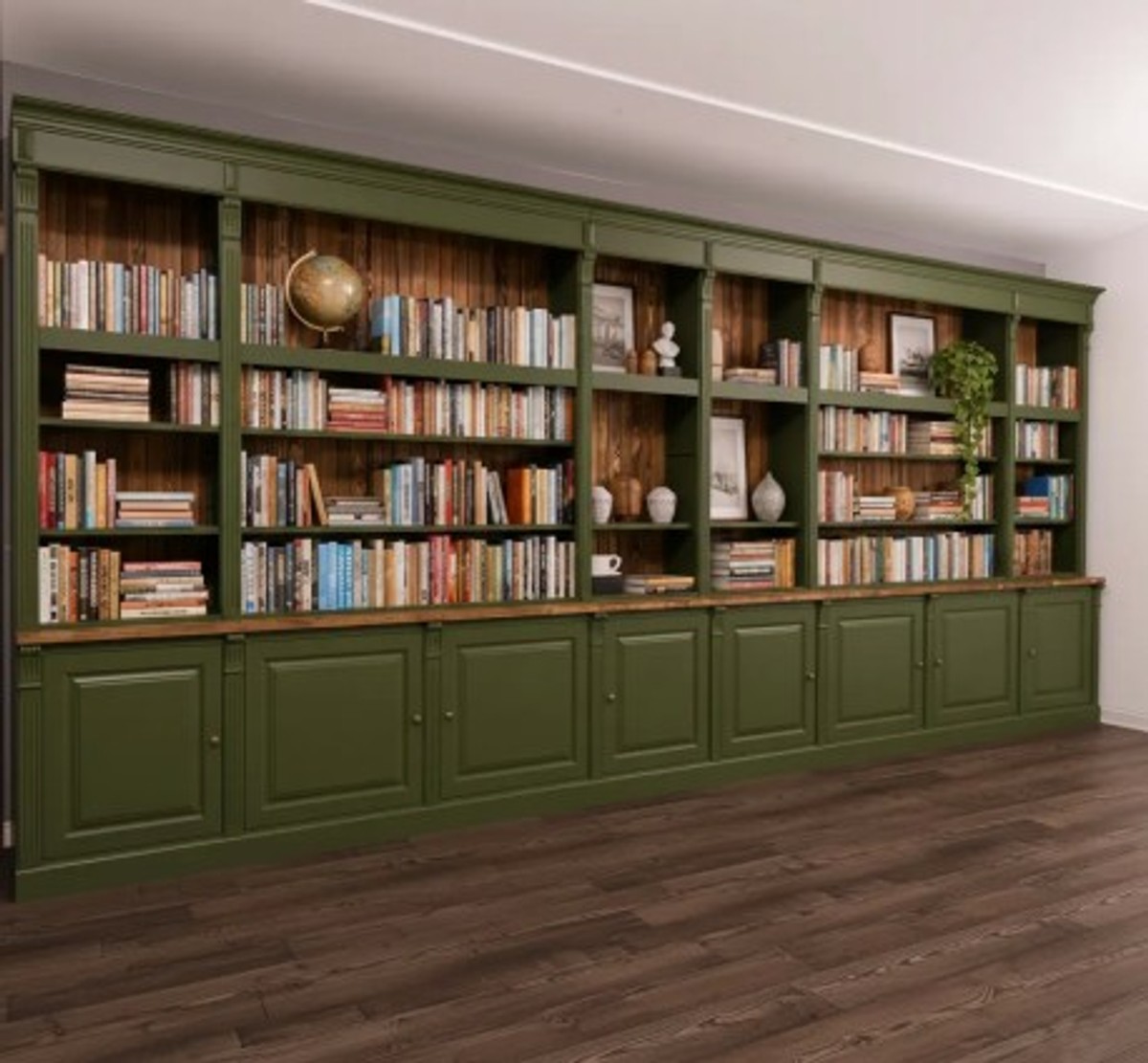 Casa Padrino Librería estilo rústico verde pino, 550 x 45 x 240 cm Casa Padrino Librería estilo rústico verde pino, 550 x 45 x 240 cm