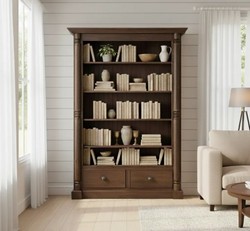 Casa Padrino Bücherregal im Landhausstil mit 2 Schubladen, 140 x 38 x 200 cm Casa Padrino Bücherregal im Landhausstil mit 2 Schubladen, 140 x 38 x 200 cm