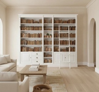 Casa Padrino Bücherregal im Landhausstil mit Leiter, 269 x 39 x 238 cm