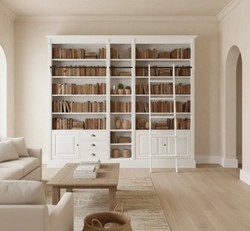 Casa Padrino Librería estilo rústico con escalera, 269 x 39 x 238 cm Casa Padrino Librería estilo rústico con escalera, 269 x 39 x 238 cm