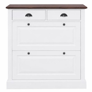 Casa Padrino scarpiera armadio in legno massello stile country bianco / marrone scuro A. 105 cm - Mobili per ingresso in stile country