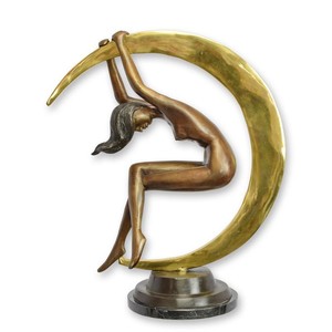 Casa Padrino Luxury Art Deco Bronze Sculpture Dancer in the Crescent Moon Bronze / Gold / Black 23 x 48.7 x H. 56.4 cm - Bronze Sculpture with Marble Base - Baroque & Art Deco Decor Casa Padrino Luxury Art Deco Bronze Sculpture Dancer in the Crescent Moon Bronze / Gold / Black 23 x 48.7 x H. 56.4 cm - Bronze Sculpture with Marble Base - Baroque & Art Deco Decor