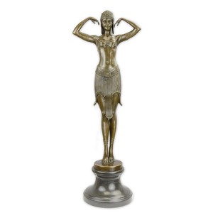 Casa Padrino Luxus Art Deco Bronzefigur Ägyptische Tänzerin Bronze / Braun / Schwarz 20,2 x 26,8 x H. 75 cm - Bronze Skulptur mit Marmorsockel - Ägypten Deko - Große Deko Figur