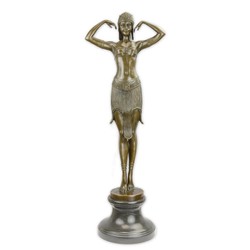 Casa Padrino Scultura in Bronzo di Lusso Art Déco Ballerina Egizia Bronzo / Marrone / Nero 20,2 x 26,8 x H. 75 cm - Scultura in Bronzo con Base in Marmo - Decorazione Egizia - Grande Figura Decorativa