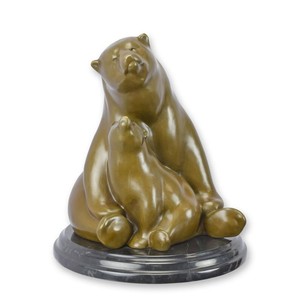 Casa Padrino Luxus Bronzefigur Bärin mit Jungem Grün / Schwarz 26,5 x 26,5 x H. 30,5 cm - Bronze Skulptur mit Marmorsockel - Bär Deko Figur - Tier Skulptur