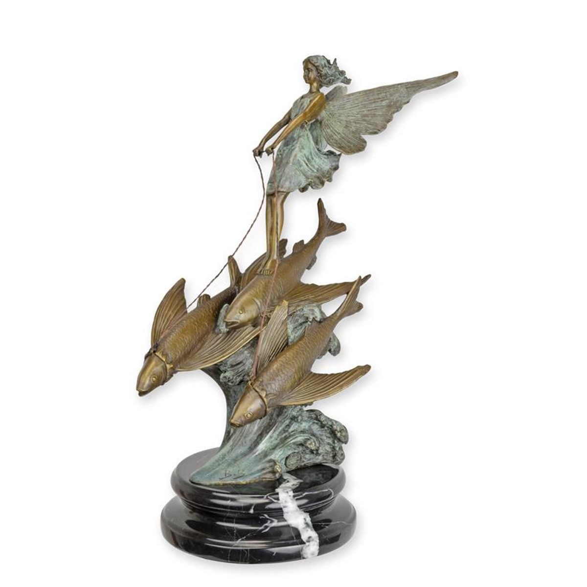 Casa Padrino Sculpture en Bronze de Luxe Art Nouveau Fée Marine sur des Poissons Volants Vert / Bronze 15,8 x 29,2 x H. 37,5 cm - Sculpture en Bronze avec Socle en Marbre - Figurine Décorative Fée - Décoration Marine Casa Padrino Sculpture en Bronze de Luxe Art Nouveau Fée Marine sur des Poissons Volants Vert / Bronze 15,8 x 29,2 x H. 37,5 cm - Sculpture en Bronze avec Socle en Marbre - Figurine Décorative Fée - Décoration Marine