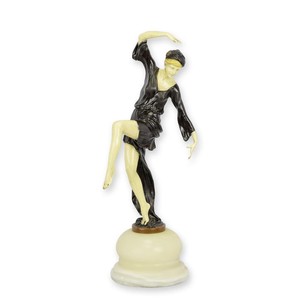 Casa Padrino Luxus Art Deco Bronzefigur Tänzerin Autumn Dancer Dunkelbraun / Elfenbein 13 x 16,7 x H. 41,3 cm - Kalt bemalte Bronze Skulptur - Tänzerin Deko Figur - Art Deco Deko