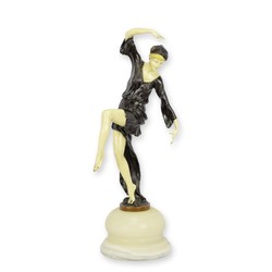 Casa Padrino Escultura de Bronce de Lujo Art Déco Bailarina Autumn Dancer Marrón oscuro / Marfil 13 x 16,7 x H. 41,3 cm - Escultura de Bronce Pintado en Frío - Figura Decorativa Bailarina - Decoración Art Déco